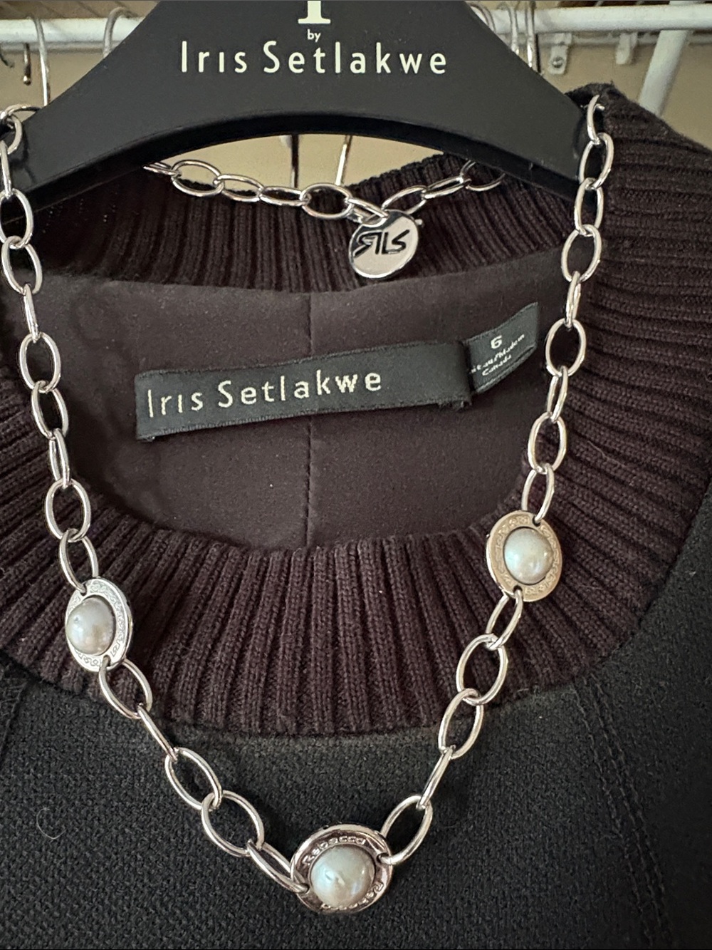 Rebecca IT silver pearl station necklace